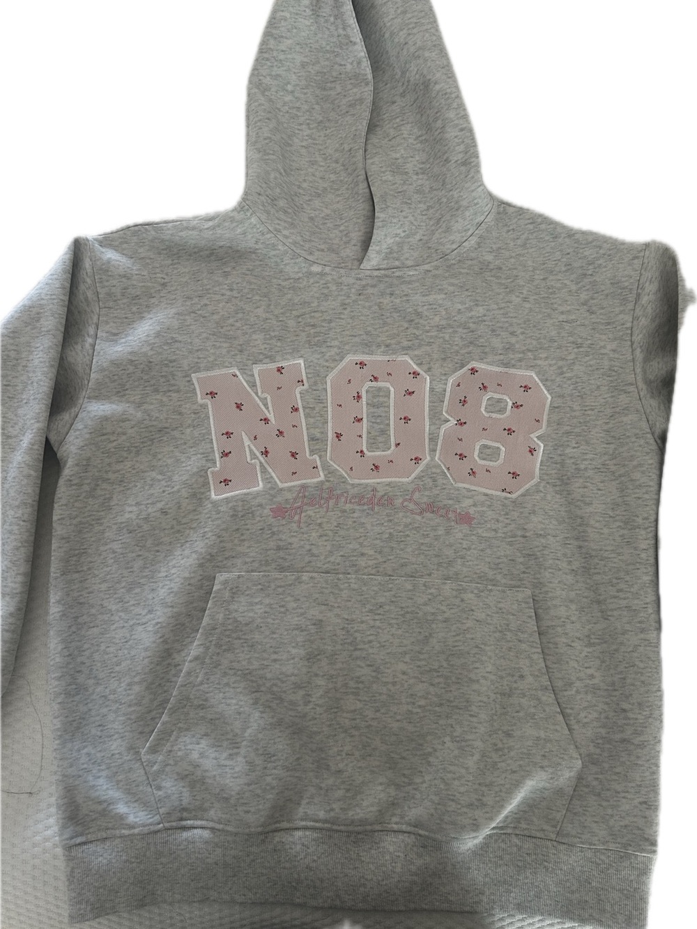 Aelfric Eden Gray Hoodie with Pink Floral NO8 Applique